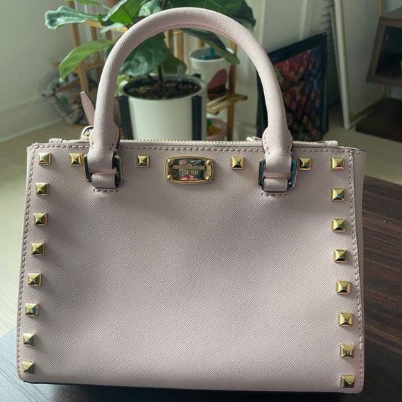 NW/OT - Michael Kors Studded Satchel/Messenger Bag - Light Pink - Picture 1 of 4